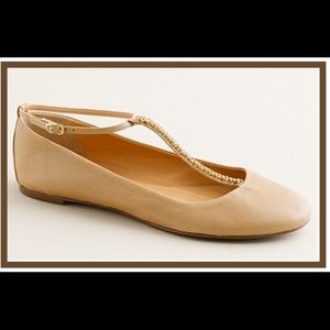 J.Crew Jayne T Strap Gold Chain Ballet Flats Sz 9
